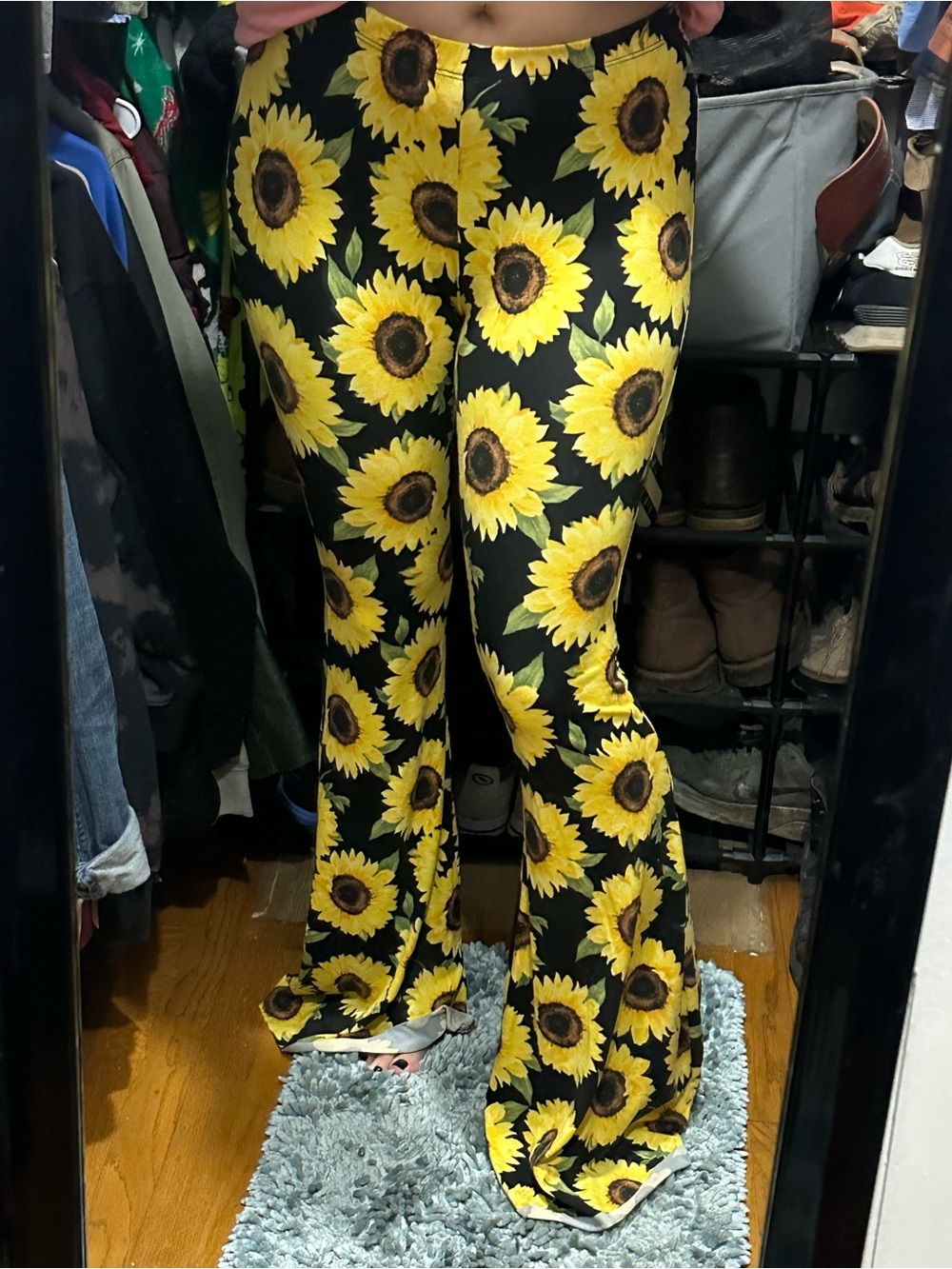 Sunflower Print Flare Pants